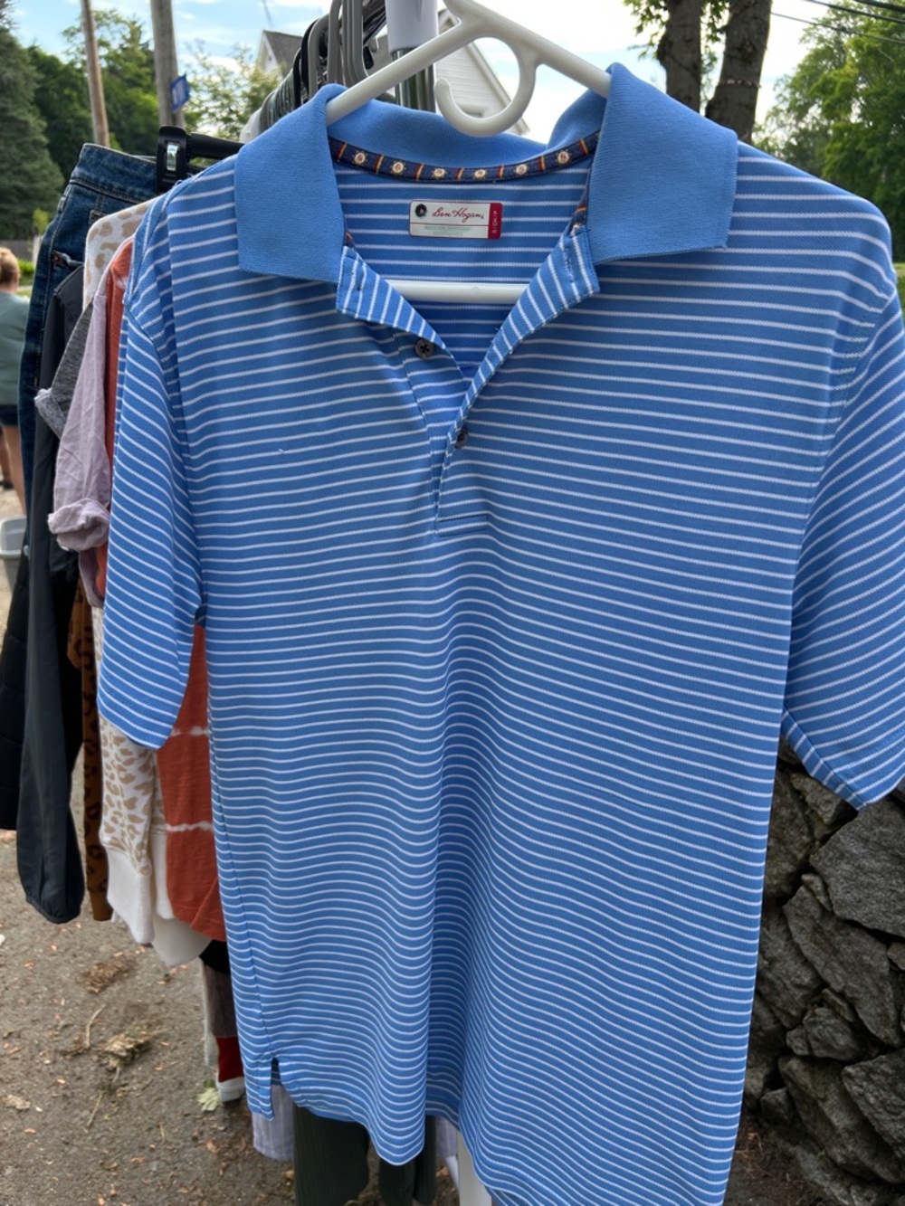 Hogan Light Blue and White Striped Polo